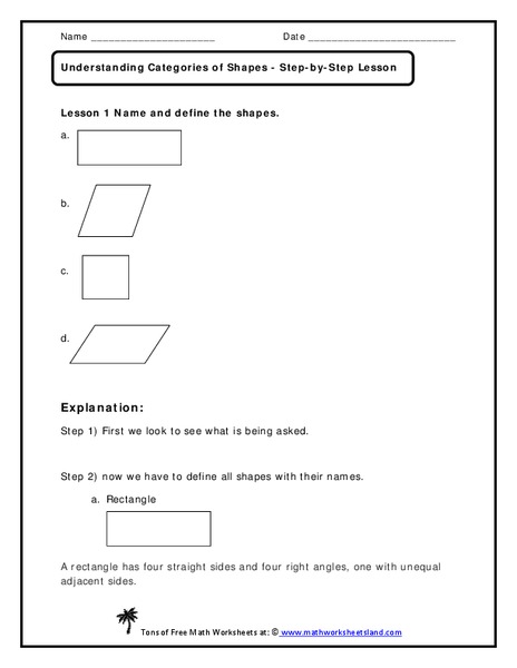 Understanding Categories of Shapes Worksheet