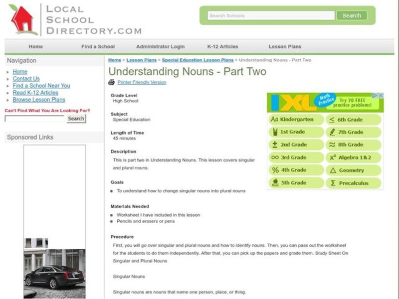 Understanding Nouns Lesson Plan