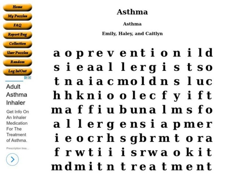 Asthma Word Search Worksheet