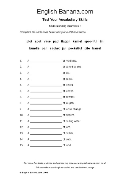Understanding Quantities Worksheet
