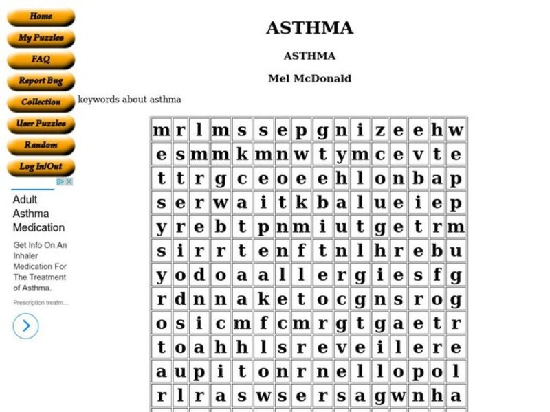 Asthma Word Search Worksheet