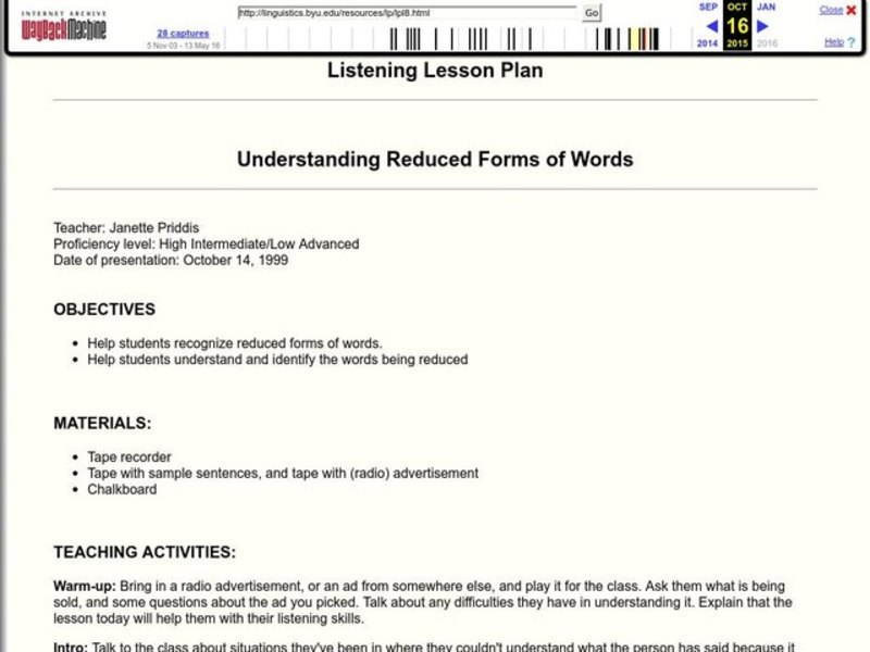 Understanding Reduced Forms of Words Lesson Plan