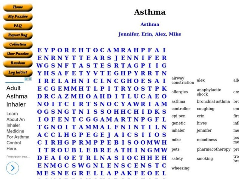 Asthma Worksheet