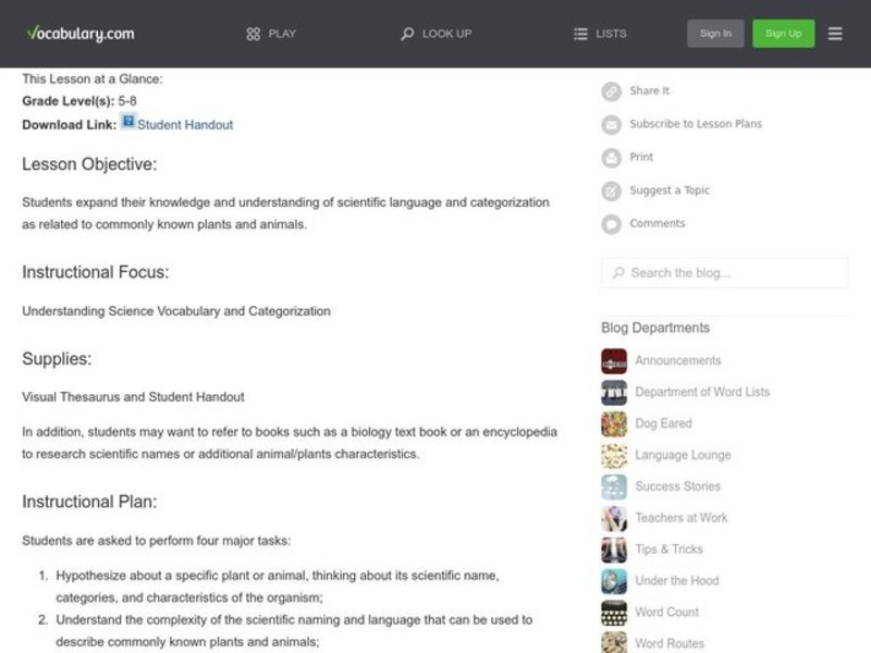 Understanding Science Vocabulary and Categorization Lesson Plan