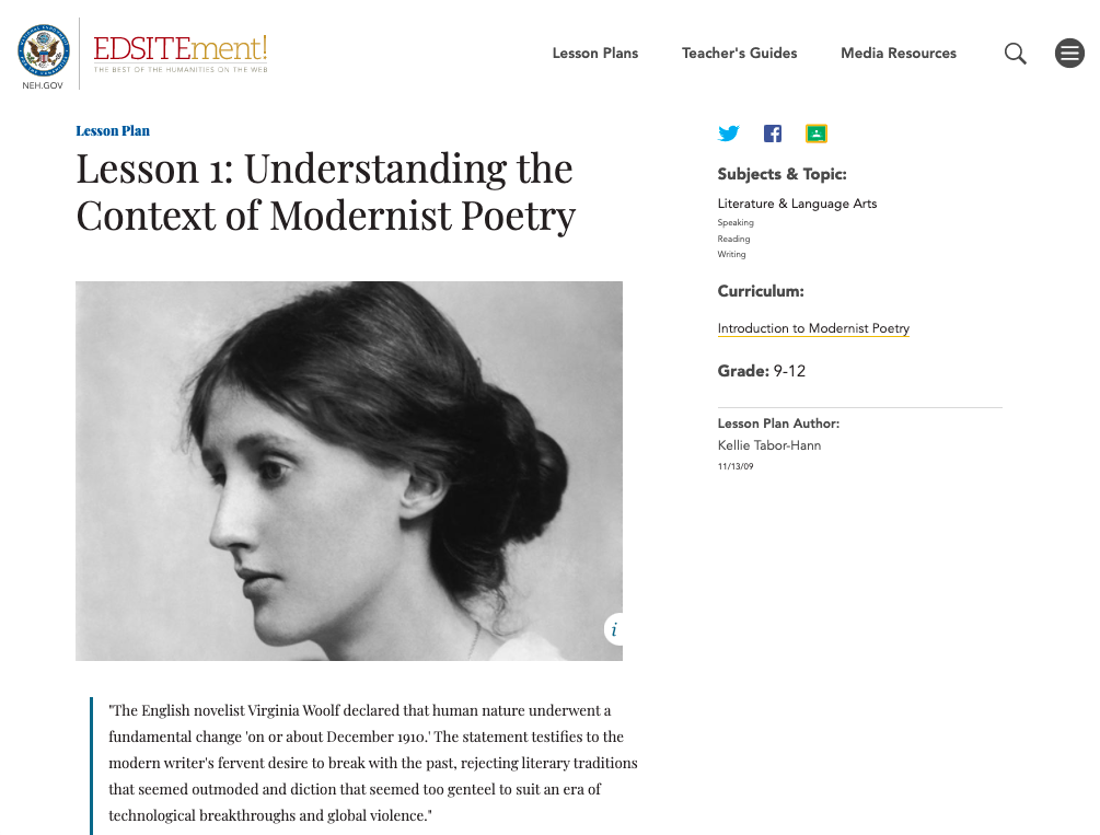 Understanding the Context of Modernist Poetry Lesson Plan