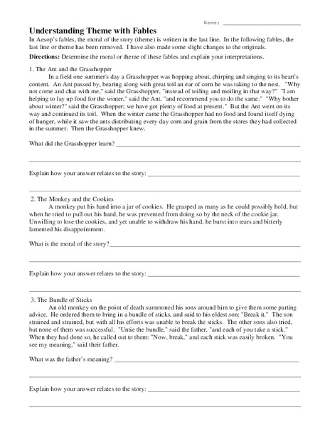 Understanding Theme with Fables Worksheet