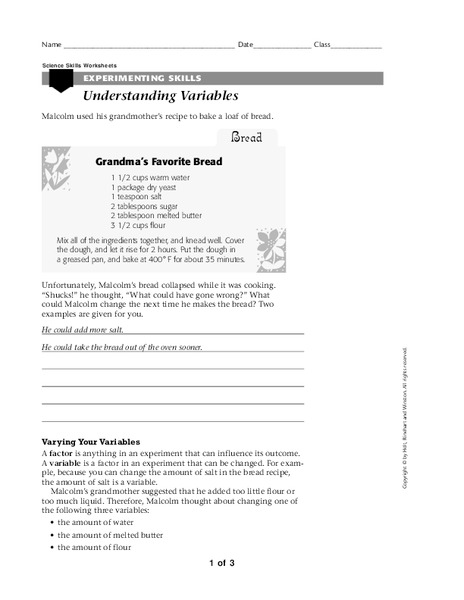 Understanding Variables Worksheet
