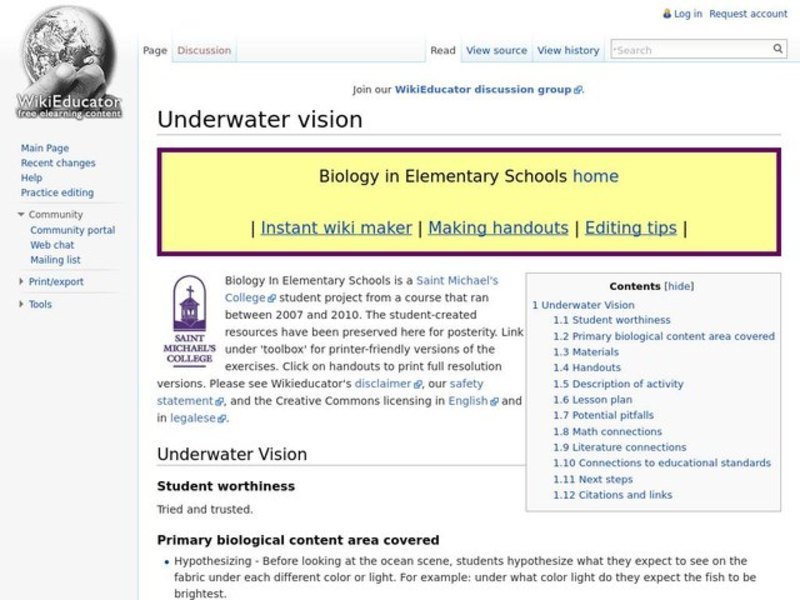 Underwater Vision Lesson Plan