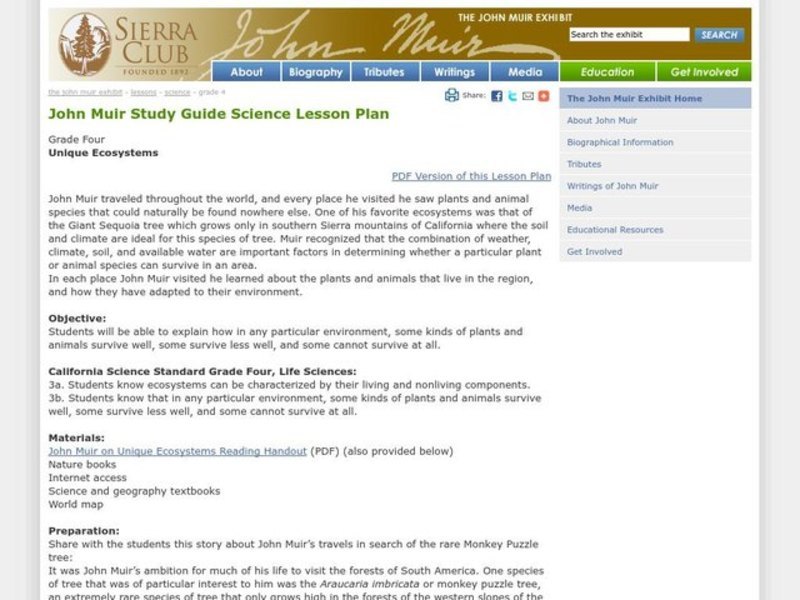 UNIQUE ECOSYSTEMS Lesson Plan