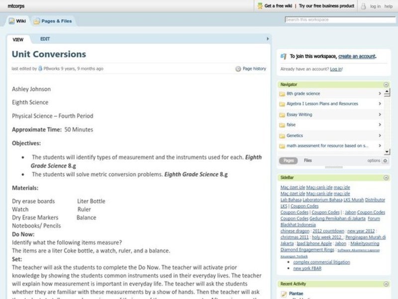 Unit Conversions Lesson Plan