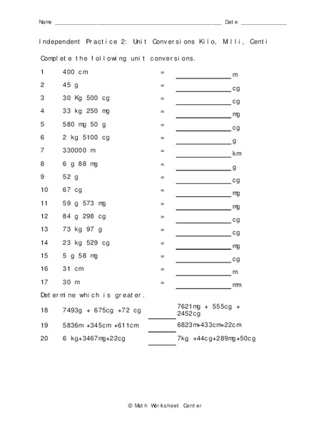 Unit Conversions Worksheet