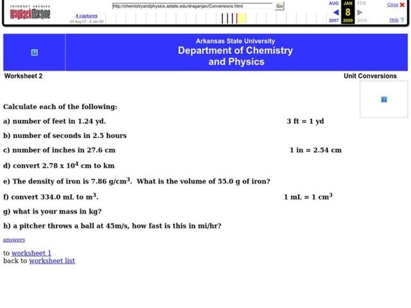 Unit Conversions Worksheet