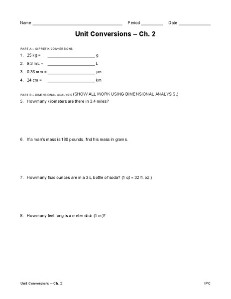 Unit Conversions Worksheet