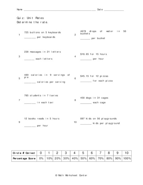 Unit Rates Worksheet