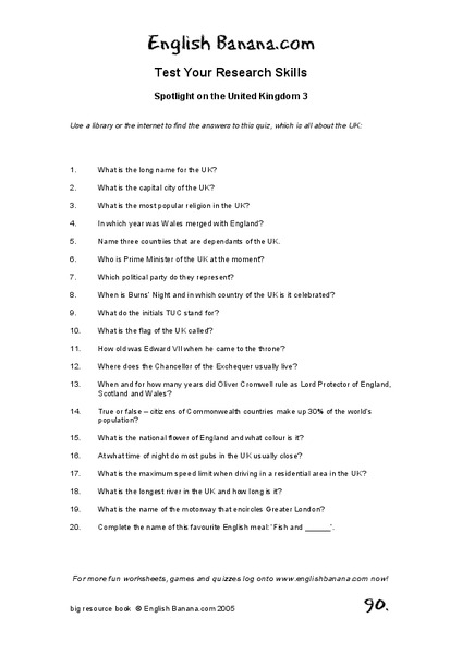 United Kingdom Worksheet