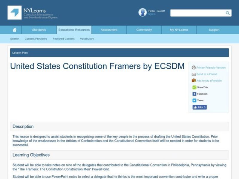 United States Constitution Framers Lesson Plan