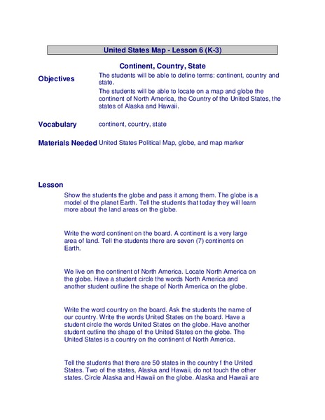 United States Map Lesson Plan
