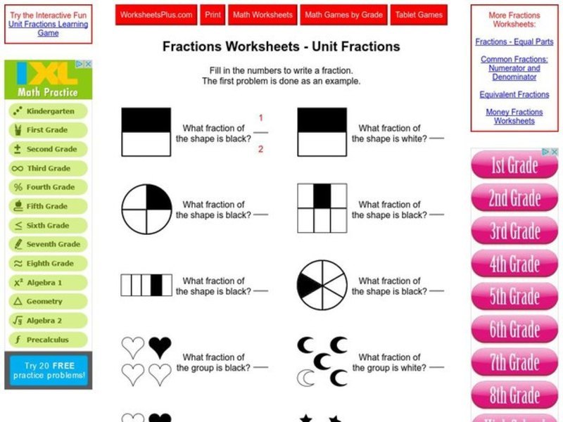 Unit Fractions Worksheet