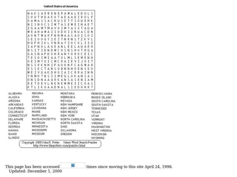 United States of America Worksheet