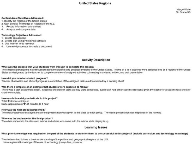 United States Regions Lesson Plan