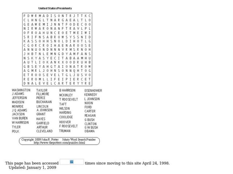 United States Presidents Worksheet