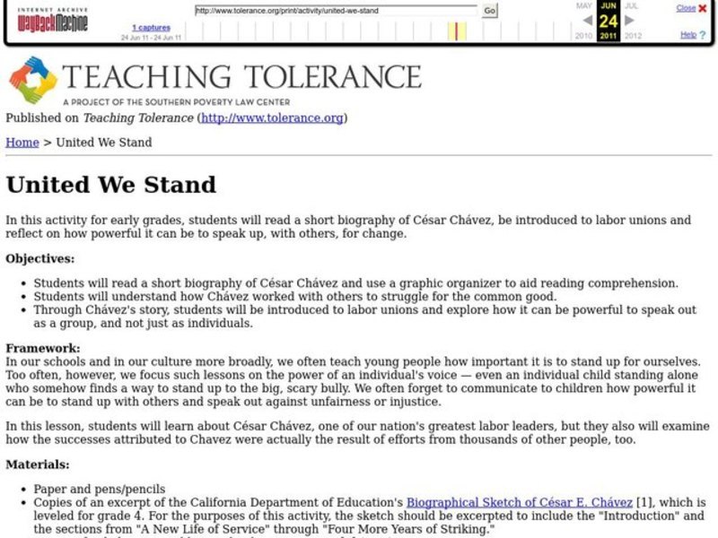 United We Stand Lesson Plan