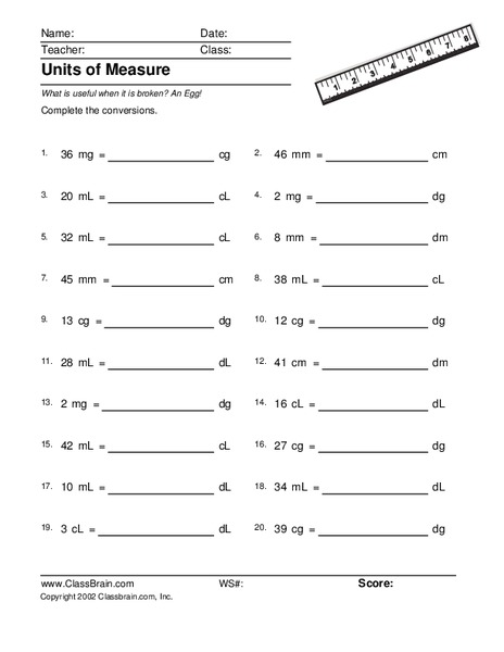 Units of Measure Worksheet