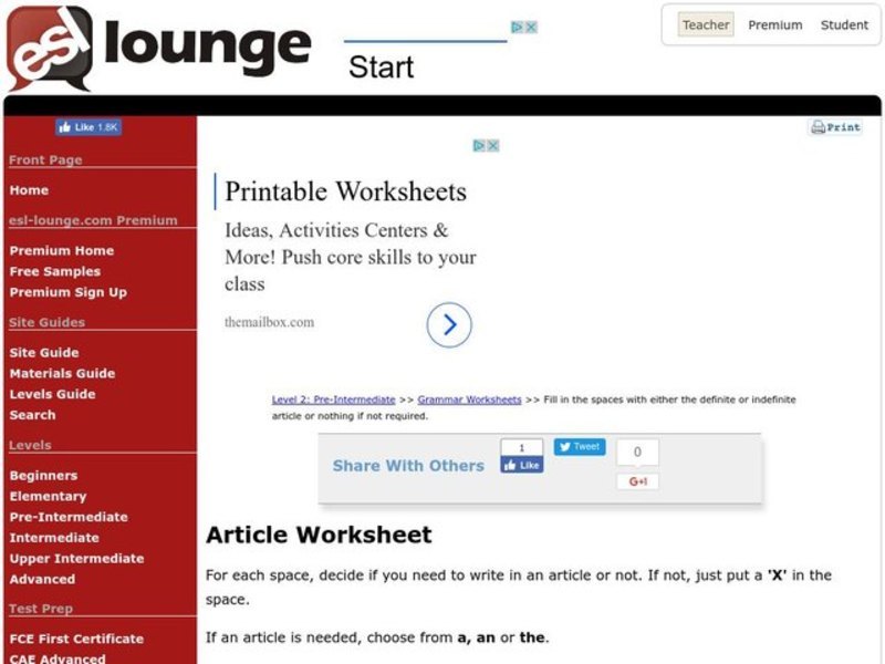 Article Worksheet Worksheet