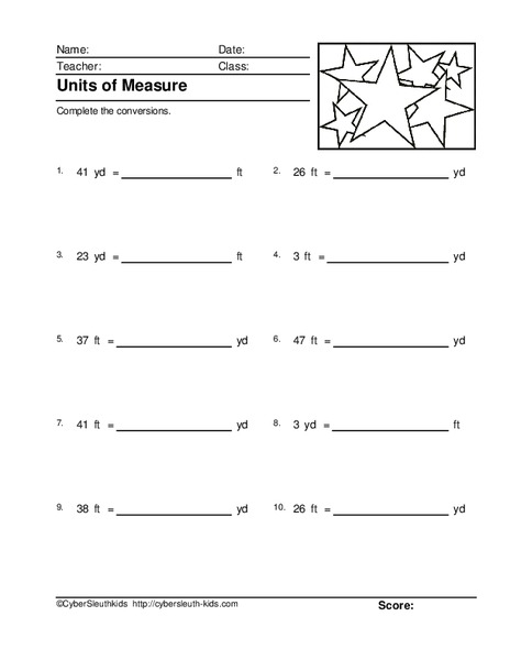 Units of Measure: Feet and Yards Worksheet
