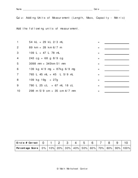 Units of Measurement Worksheet