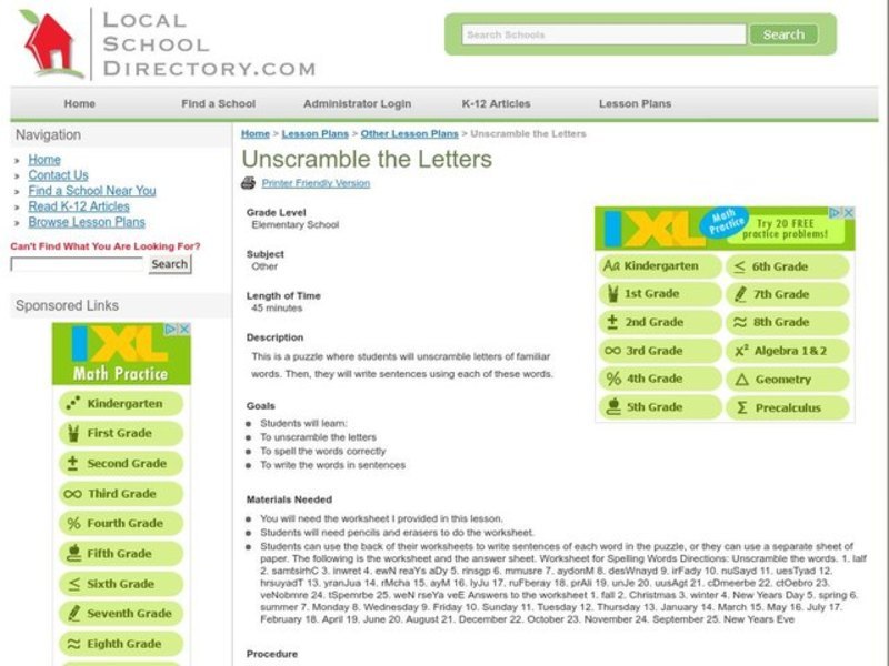 Unscramble the Letters Lesson Plan