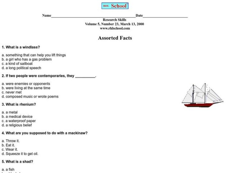 Assorted Facts Worksheet