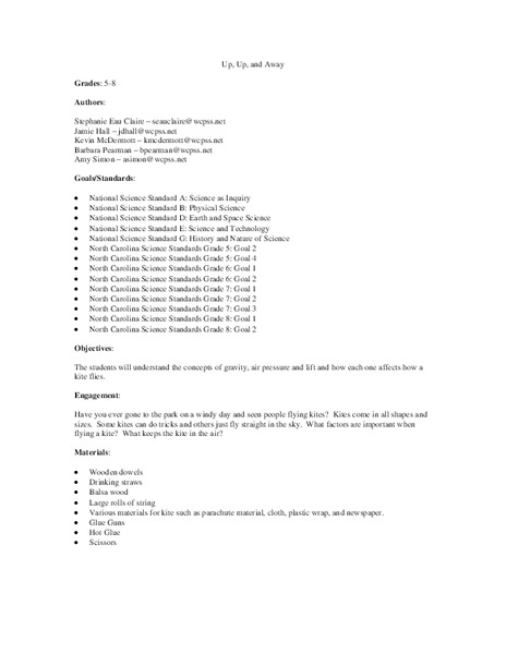 Up, Up and Away Lesson Plan