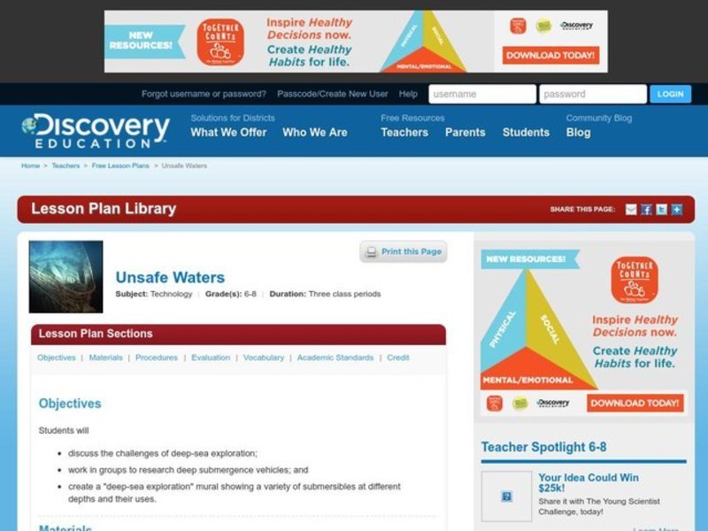 Unsafe Waters Lesson Plan