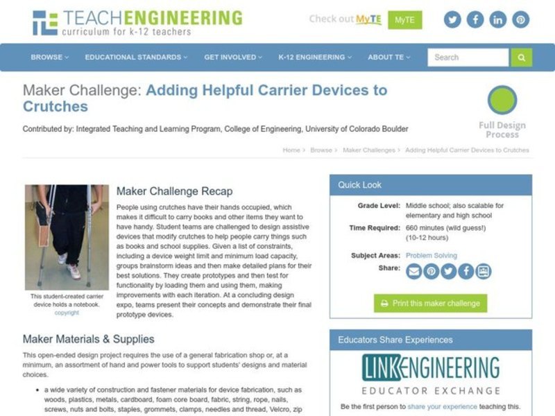 Maker Challenge: Adding Helpful Carrier Devices to Crutches Activity