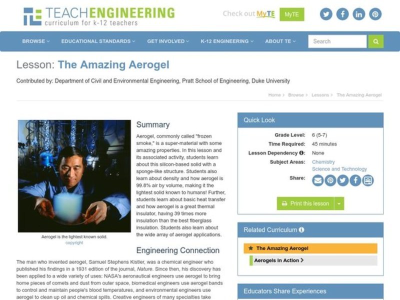 The Amazing Aerogel Lesson Plan