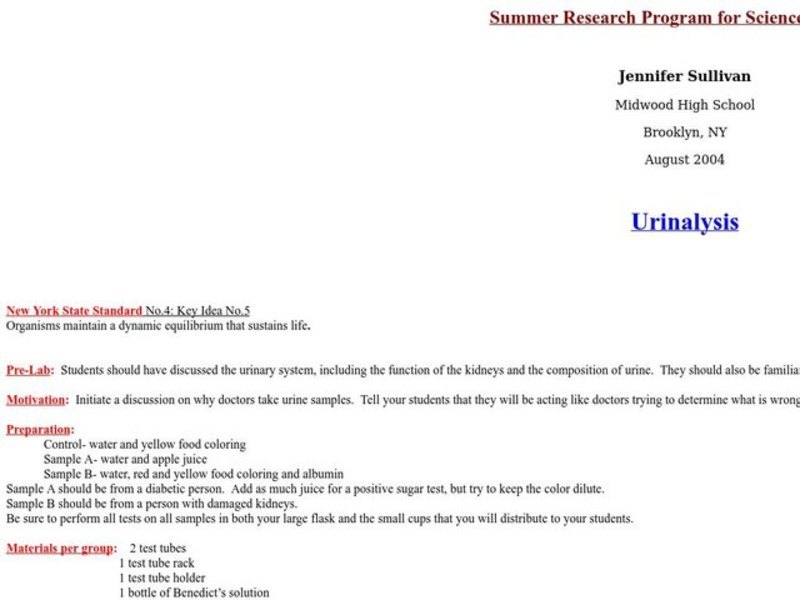 Urinalysis Lesson Plan