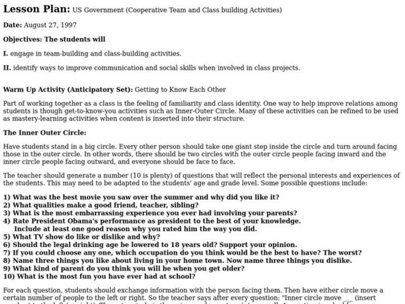 US Government Lesson Plan