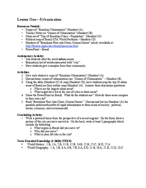 Urbanization Unit Plan