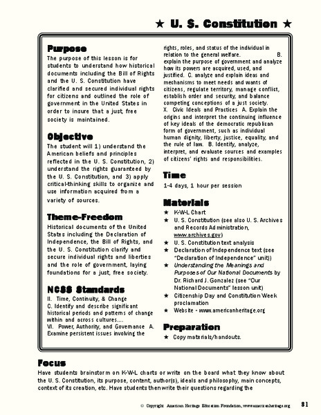 US Constitution Lesson Plan