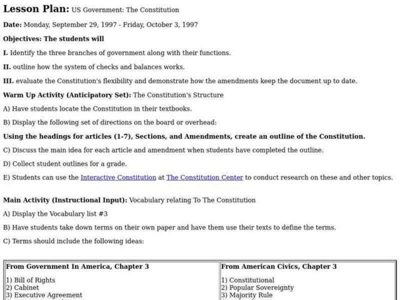 US Government: The Constitution    Lesson Plan