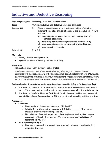 Inductive and Deductive Reasoning Lesson Plan