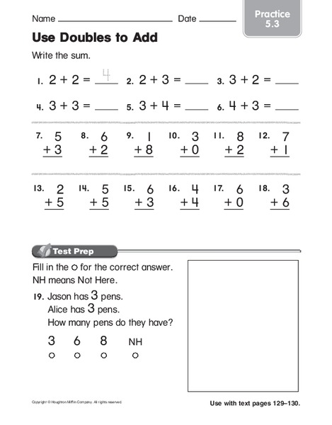 Use Doubles to Add Worksheet