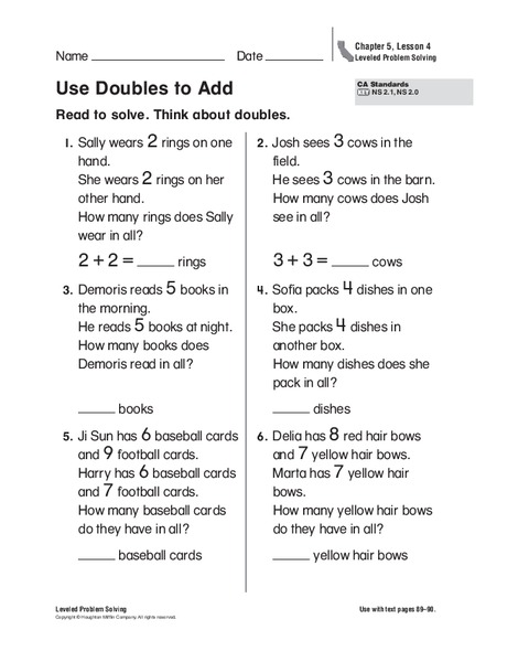 Use Doubles to Add Worksheet