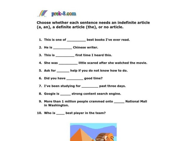Article Adjectives Worksheet