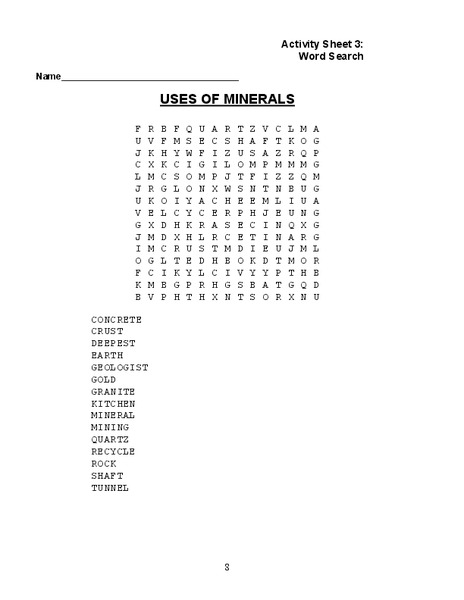 Uses of Minerals Worksheet