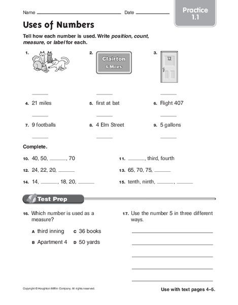 Uses of Numbers Worksheet