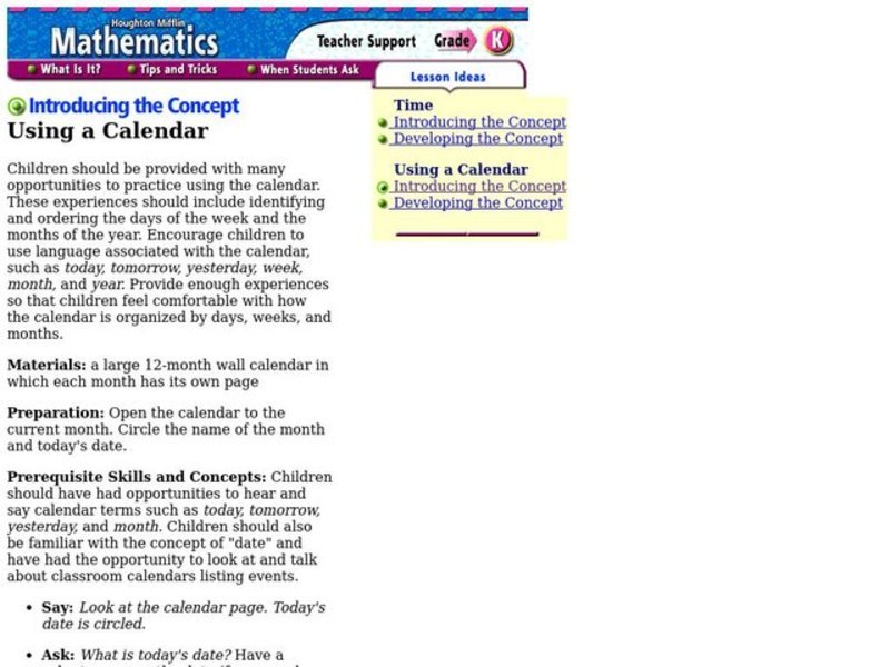 Using a Calendar Lesson Plan