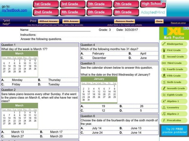 Using A Calendar Interactive