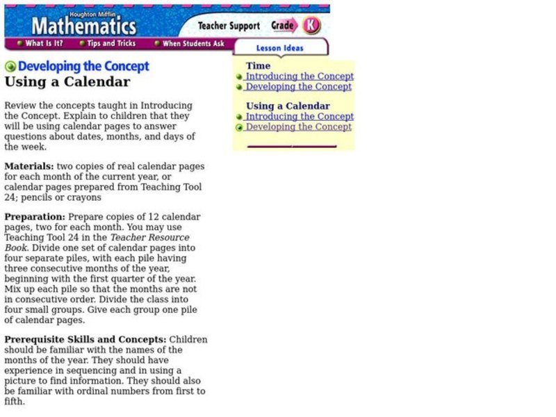 Using a Calendar Lesson Plan